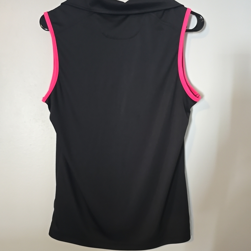 Tattoo Golf Sleeveless Cool Stretch Womens Golf Shirt Black Pink Lucky 13 Skull - Picture 3 of 3